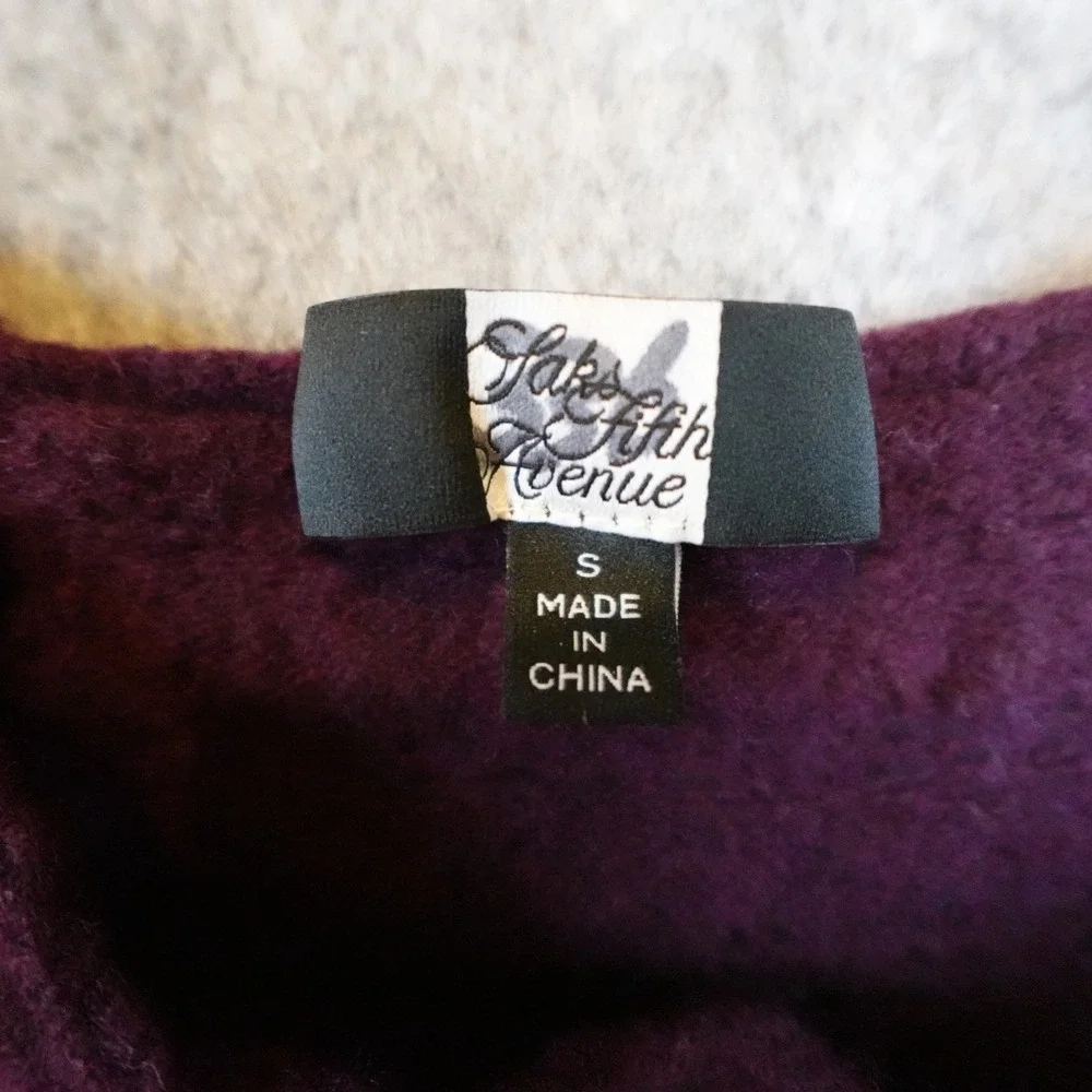 Saks Fifth Avenue Sweater Women Small Purple Cashmere Pointelle Mock Neck Luxe